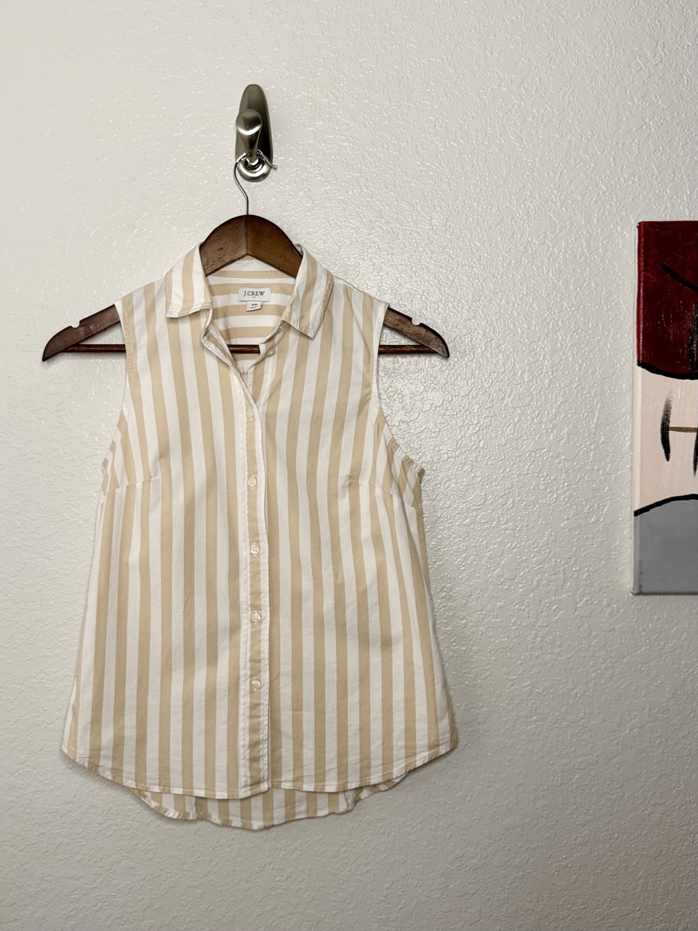 J.Crew Tan White Striped Sleeveless Button Down Blouse XS